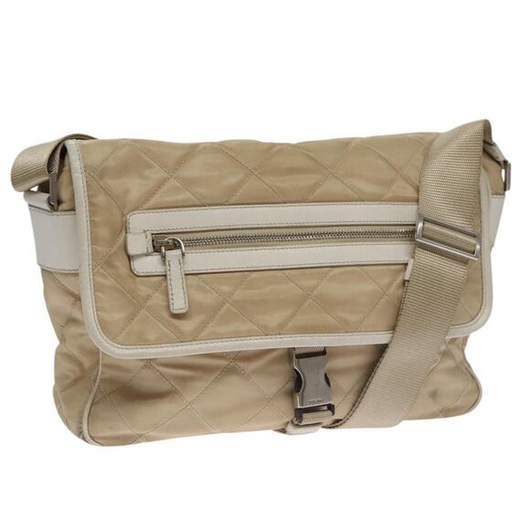 PRADA Shoulder Bag Nylon Beige Silver - Picture 1 of 16